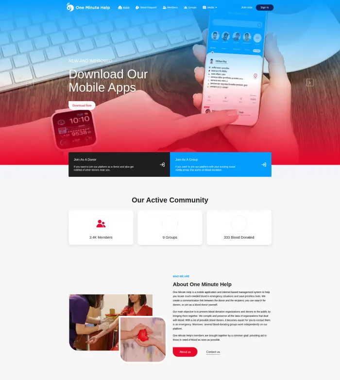 Find Blood Donors Easily and Save Precious Lives -
                            One Minute Help